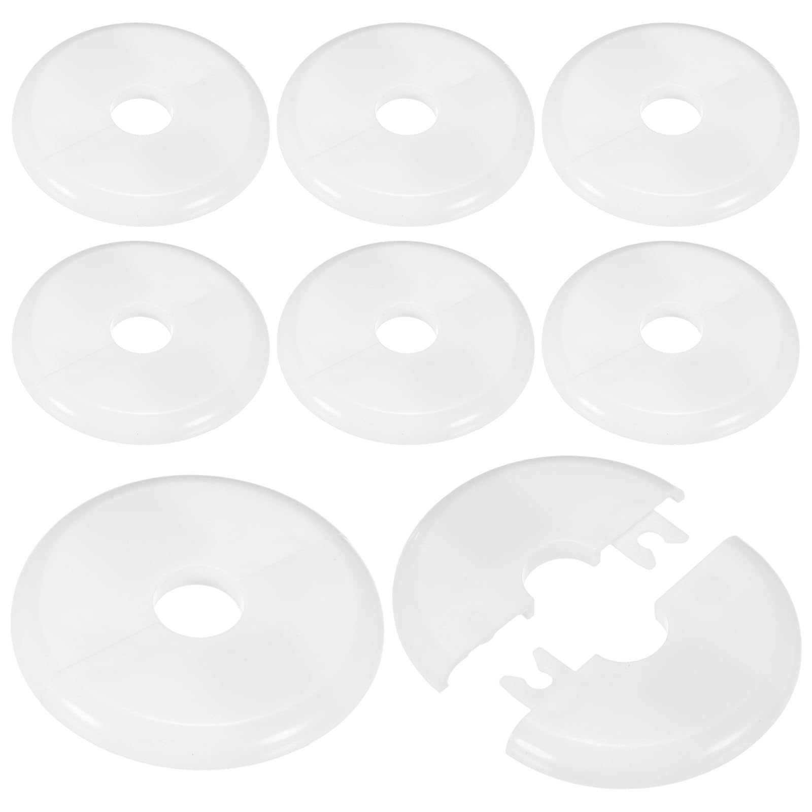 M METERXITY 8-Pack Wall Split Flange, 17mm[0.67"] ID ABS Round Self-Adhesive Escutcheon Plate Cover Buckle for Pipe Accessories/Floor/Ceiling, Plumbing Cover Plates [White, 70mm 2.76" OD]