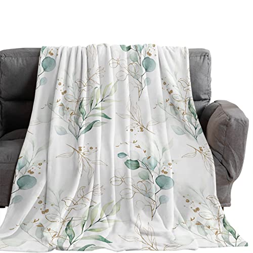 Throw Blankets, Abstract Farmhouse Eucalyptus Leaf Luxury Ultra Soft Flannel Bed Blanket Watercolor Rural Leaves Cozy Warm Fleece Cover For Sofa Couch Chair 60X80In #TOP17