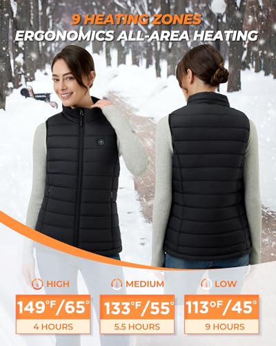 Image of Heated Vest Women, 9 Heating Zones, Horizontal Quilting, Nylon | 16000mAh 7.4V Battery, Womens Heated Vest for Winter Commuting, Hiking, Mountaineering, Fishing, Skiing, Cycling