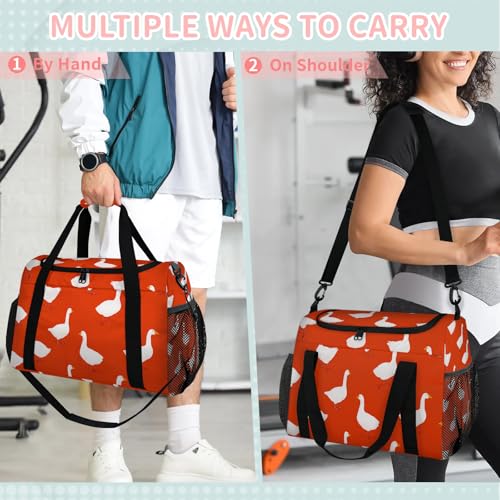 Duck White Red Travel Duffel Bag Weekender Overnight Bags for Women Men Foldable Waterproof Tote Bag with Trolley Sleeve4