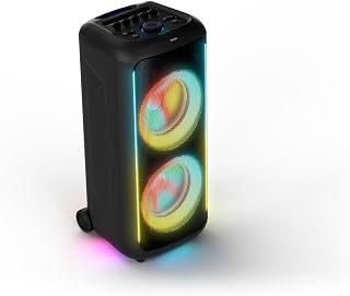 PHILIPS TAX5000E Bluetooth-Party-Lautsprecher, 200 W Leistung, Bass+, Lichtshow, 14 Std. Akku, TWS, Auracast, Mikro-/Gitarren-Eingänge, IPX4-Spritzwasserschutz, USB, AUX, App-Steuerung, Räder, Griff