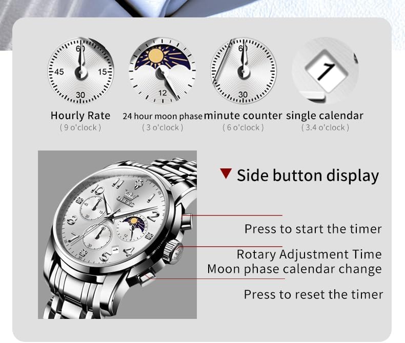 OLEVS Watches for Men Luxury Analog Waterproof Stainless Steel Casual Big Face Chronograph Classic Fashion Roman Numeral Quartz Date Men's Wrist Watches Reloj para Hombre - Image 4