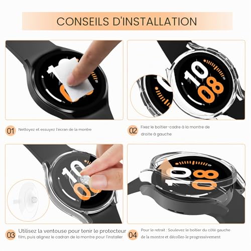 Jvchengxi [4+4Pièces] Coque Mat 44mm pour Samsung Galaxy Watch 5 & Galaxy Watch 4 Protection Écran, PC Housse de Protection + 9H Protecteur D'écran en Verre Trempé (OrRose+SableRose+Argent+Clair) – vue 7