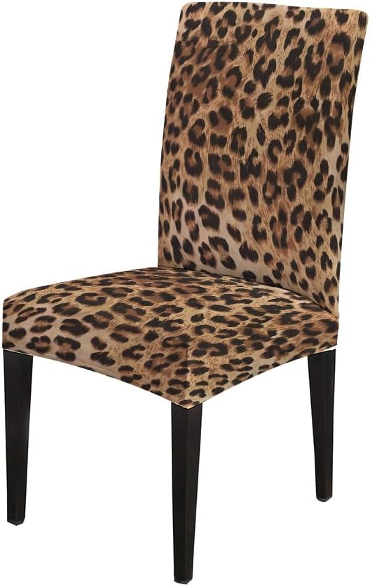 EMMTEEY Fashion Leopard Cheetah Pattern Chair Covers Set of 6 - Elastic Dining Chair Protectors, Premium Non-Slip Slipcovers for Home Decor & Pet Owners