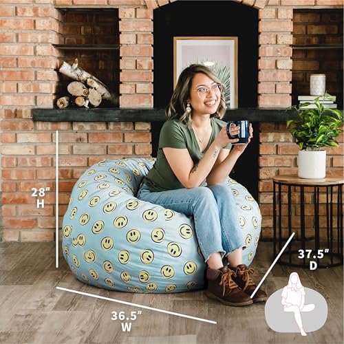 Image of Big Joe Fuf 4Ft Foam Teen Bean Bag Chair, Smiley Face Plush | Premium Shredded Foam Filled, Plush, Adult-Sized Comfortable Seating, Supports Up to 300 lbs