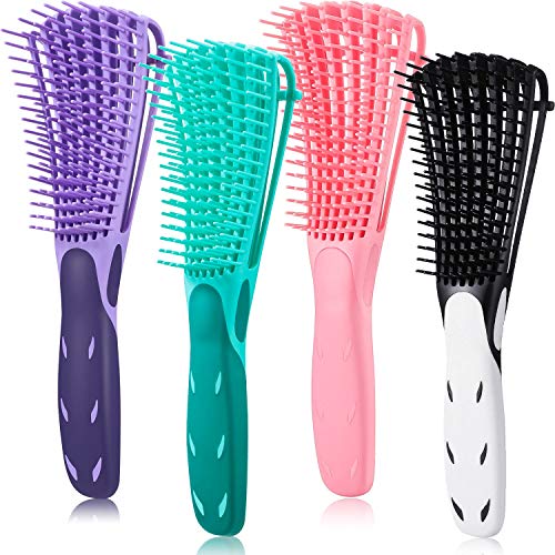 4 Pieces Detangling Brush Tangle Brush Hair Detangler Brush for Natural Wet Dry Long Thick Curly Hair, Afro America African Hair, Wavy Curly Coily Hair, Pink, Black, Purple, Green