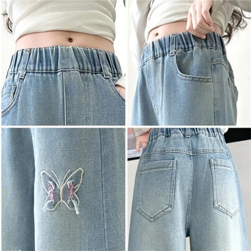 Teen Girls Elastic Waist Cool Ripped Jeans Heart Embroidered Wide Leg Ripped Denim Jean Baggy Jeans Y2k Streetwear3