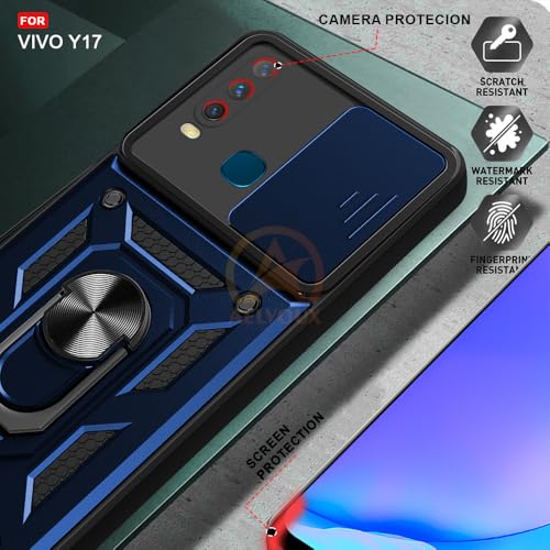 Image of Armor Bumper Back Cover Case for VIVO Y17 / Y15 / Y12 Rotating Camera Cover, Ring Holder & Kickstand | Heavy Duty & 360 Degree Protection VIVO Y17 / Y15 / Y12 Back Cover (Blue)