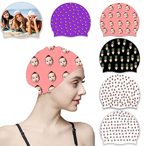 Custom Swim Cap Custom Silicone Swimming Cap with Your Photo/Logo/Text for Beach Swimming Pool, Women Men Adults Youths