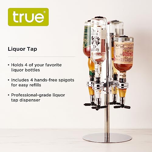 Image of True 4-Bottle Dispenser, Novelty Drink Dispenser for Whiskey, Bourbon, Vodka, Gin, and Spirits, Fun Bar Cart Accessories for Home Bar, Man Cave, or Liquor Cabinet Decor, Set of 1, Liquor tap