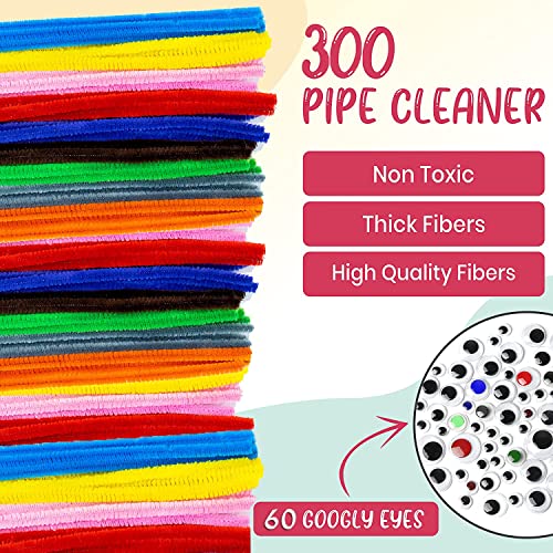 300 Pcs Craft Pipe Cleaners Colored Pipe Cleaners For Crafts Thick Chenille Stems Pipe Cleaners Craft Supplies Pipe Cleaner Bulk With 60 Pcs Widdle Eyes Self Adhesive For Kids Crafts 6 Mm X 12 Inch #TOP1