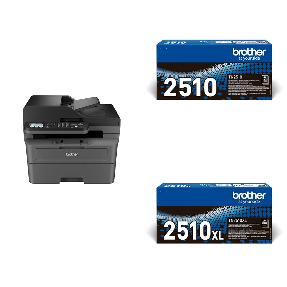 Brother MFC-L2800DW | Imprimante Multifonction 4 en 1 (Impression/Scan/Copie/Fax) Laser Monochrome TN2510 - Cartouche de Toner Originale - Noir and TN2510XL