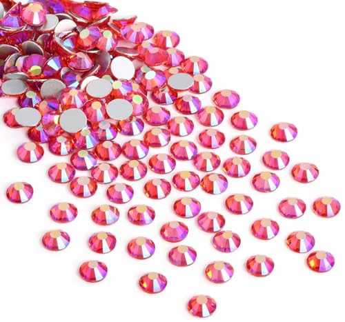 Image of Jollin Glue Fix Crystal Flatback Rhinestones Glass Diamantes Gems for Nail Art Crafts Decorations Clothes Shoes(ss5 2880pcs, Red AB)