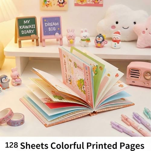 Image of FunBlast Diary for Girls - Christmas Kawaii Diary for Kids, Journal Diaries for Girls, Notepad for Students Stationary Items, Birthday Gifts (128 Sheets) (Pink-)