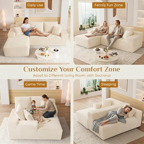 Image of 108 inch Boneless Cloud Sectional Couches for Living Room, Comfy Fluffy L Shaped Memory Foam Deep Seat Boneless Couch, Modular Sectional Sofa with Left Facing Chaise, White