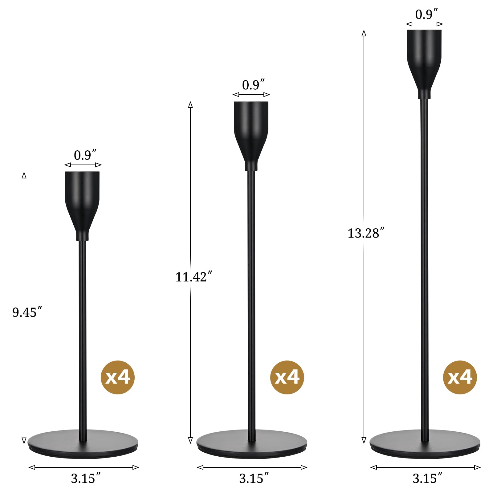 12 STÜCKE Schwarzer Kerzenhaltern, Kerzenhalter für Kegelkerze passt 3/4 Zoll Dicke Kerze&geführte Kerzen, Retro Metall Kerzenhalter für Kerzenlicht Abendessen Hochzeit Bankett Dekoration