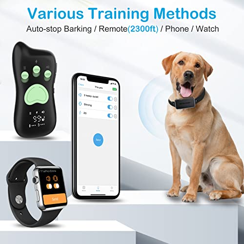 Dr.trainer Automatic Bark Collar With Remote Control Up To 2300Ft, Electronic Dog Training Collar, Waterproof Dog Shock Collar For Dog With Custom Sound, App Setting & Barking Record #TOP2