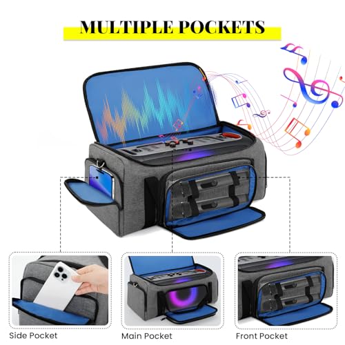 Image of Speaker Bag Compatible with JBL PartyBox On The Go & On-The-Go Essential | Portable Speaker Carry Tote with Pockets for 2 Mics, Cables & Chargers, Top & Front Openings for Playback, Bag Only, Gray