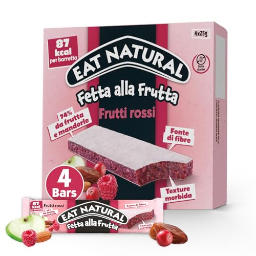 Eat Natural Fetta alla Frutta, 4 Barrette Morbide ai Frutti Rossi con Datteri e Mandorle, Fonte di Fibre, Senza Glutine, Ingredienti Naturali, Senza Aromi Artificiali, 4 x 25 g