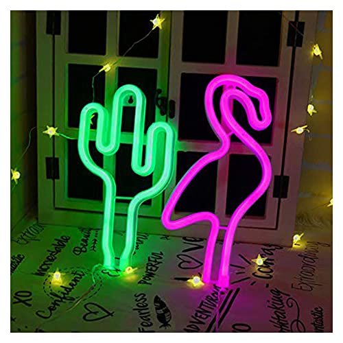 ENUOLI LED Flamingo rosa Neon e cactus verde