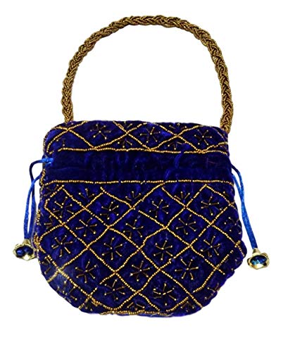 velvet Blue fabric wedding potli for ladies for women handbags traditional Indian Wristlet with Drawstring Ethnic Embroidery Women Fashion Potli - Image 3