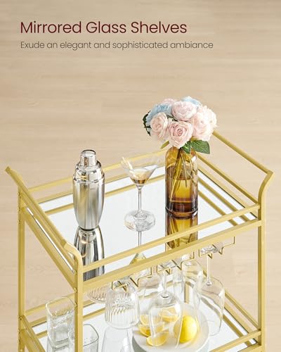 Image of VASAGLE Bar Cart Gold, Large Home Bar Serving Cart with 3-Tier