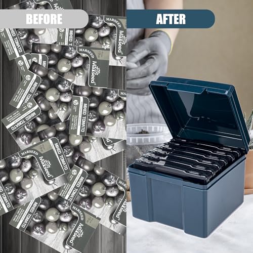 Image of Dark Green Seed Storage Box with 6 Inner 57 Inch Small Boxes, Portable Tool Storage Box for Fishing, Garden Seed Packet Storage Organizer with Label Stickers