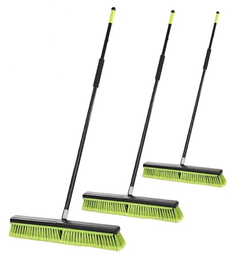 Alpine Industries 2-In-1 Smooth-Surface Squeegee Push Broom - Heavy Duty Long Handle Sweeper - Wide Cleaner Head With Softer Durable Bristles (3-Pack) #TOP17
