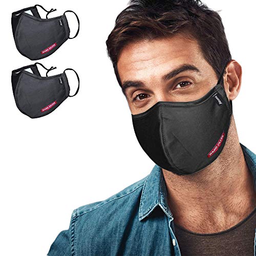 2pcs Black Nano Faces-Masks, 3 Layers, Premium Cotton Fabric, Washable & Reusable for Men and Women (2pcs Black)
