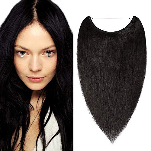 SEGO Extension à Fil Cheveux Naturel - Extension Cheveux Naturel Fil Invisible - Extension Cheveux Fil à Enfiler - Extension Fil Cheveux Humain Lisse Volume Stantard - 1B#Noir Naturel