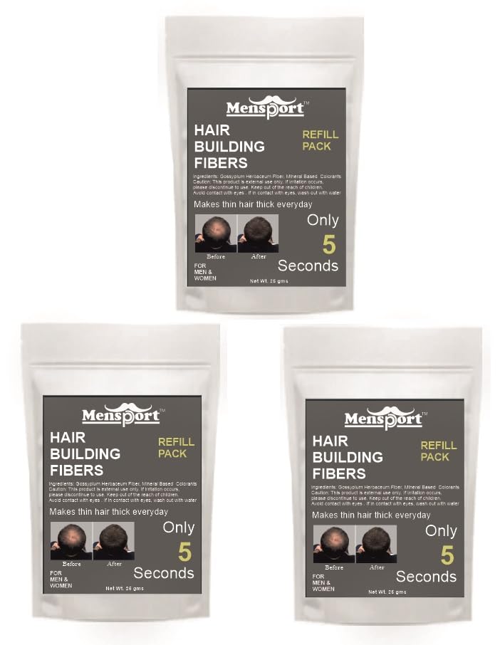 Hair Building Fiber Refill Pack (Black), Powder Based fibers | Natural hair Thickening Fiber for ThinHair Men & Women (25g) Pack of 3-image-43