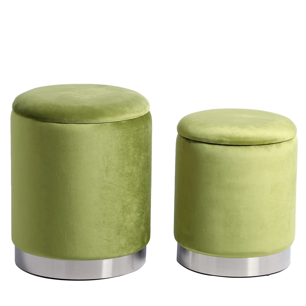 Yellowshop | Set 2 Pouf contenitore in velluto base metal Pelin Grigio chiaro, Lavanda, Nero, Verde acido (Verde acido)