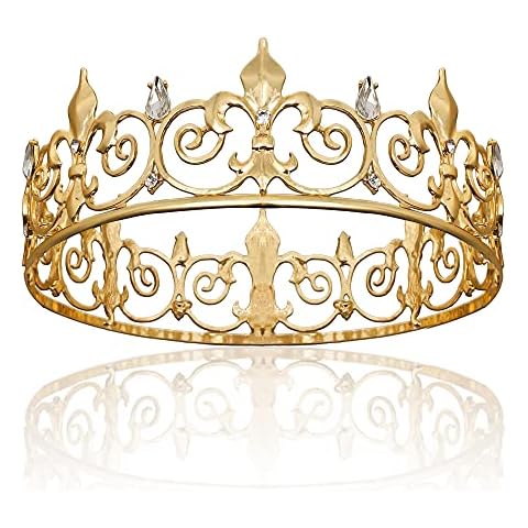 yanstar Gold King Crowns for Men, Metal Royal Prince Crown and Tiaras for Birthday Prom Party Hats Costume Cover