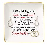 I Would Fight A Bear For You Auntie – Ceramic Jewelry Holder Ring Dish Trinket Tray – Funny...