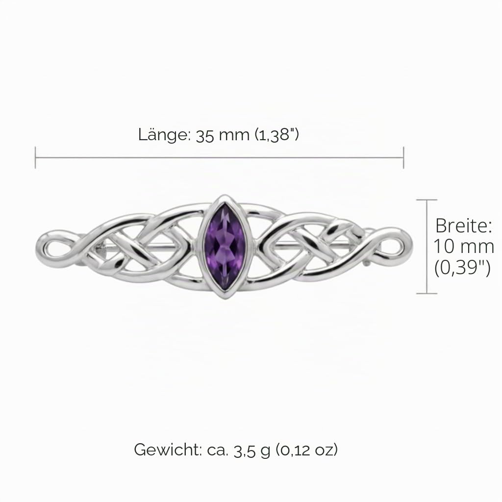 Alexander Castle 925 Sterling Silber Keltische Brosche für Frauen - Damen Brosche Pin mit lila Zirkonia & Schmuck Geschenk Box - 35mm