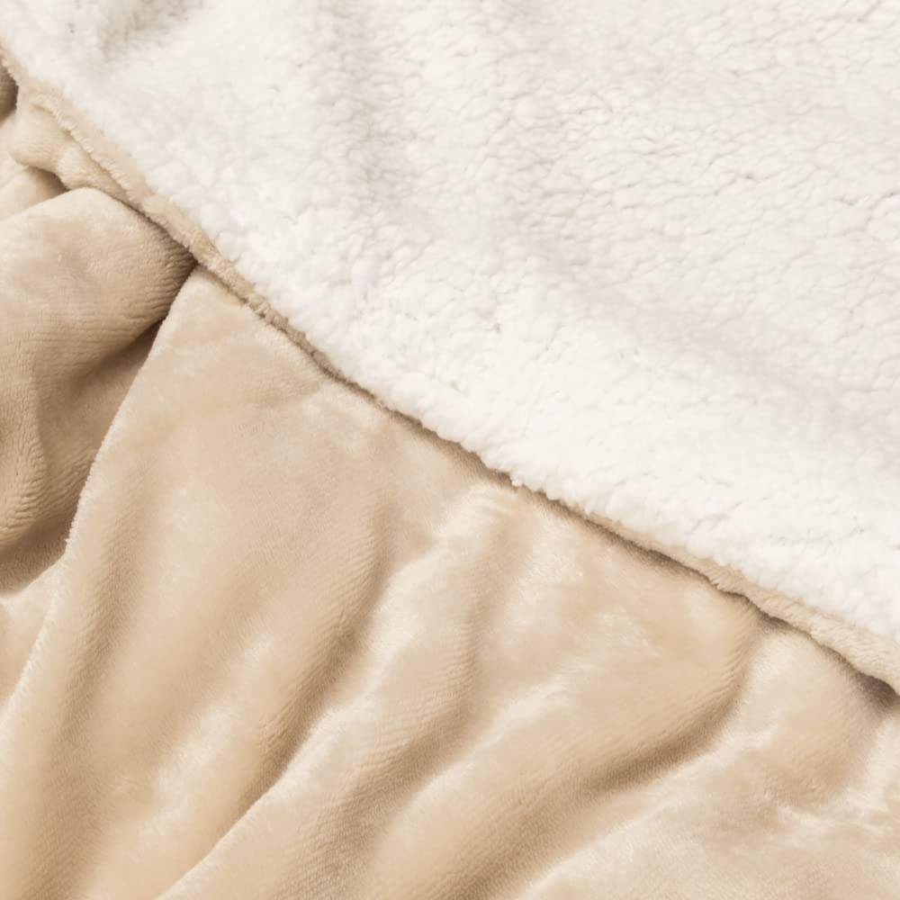 Don Descanso - Manta para Sofá Invierno Grande (200x220cm) Microfibra Suave, Cálida, Lavable a 30º, Reversible y Resistente a Las Arrugas. Manta Borreguito Cama Doble o Sofá Beige