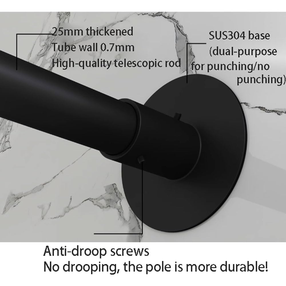 Barre de Douche en L Sanss Perçage,Acier Carbone,Barre de Douche Courbe Universelle,Tringle Douche Angle,Tringle à Rideau de Douche,pour Salle de Bain,Toilettes,Magasin de Vêtements