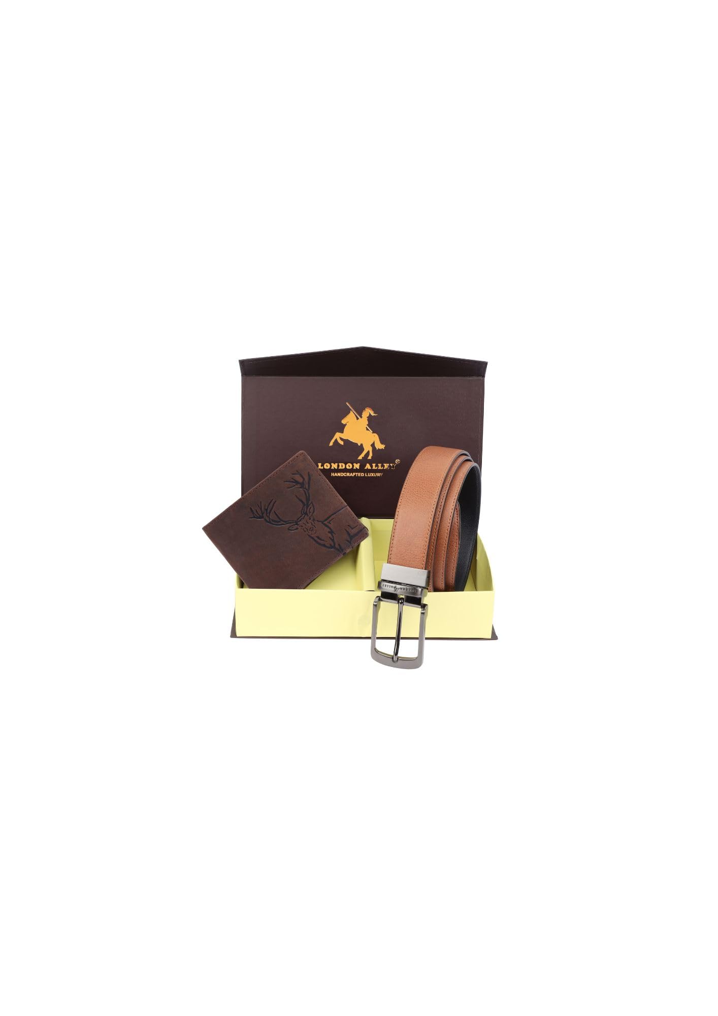 LONDON ALLEY ELK Vintage Brown Wallet & Black/Tan Reversible Belt Combo Gift Box for Men (B0C8V1QSTN) Amazon Price History, Amazon Price Tracker