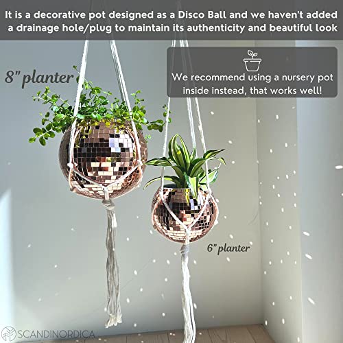 Scandinordica Disco Ball Planter – Disco Ball Plant Hanger, Mirror Disco Planter With Chain And Macrame Hanger, Hanging Planters For Indoor Plants | 8 Inch Rose Gold #TOP4