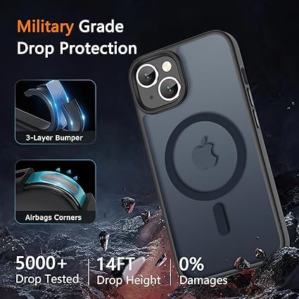 Image of for iPhone 14 Case & iPhone 13 Case, Magnetic Phone Cover, Compatible with MagSafe, Military Grade Protection, Translucent Matte Frosted Back, Black