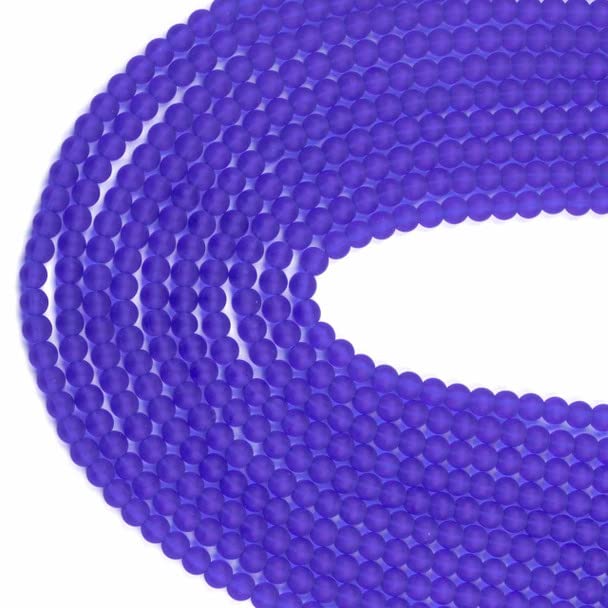 Cherry Blossom Beads Cultured Sea Glass 6mm Matte Royal Blue Round Beads - 16 Inch Strand