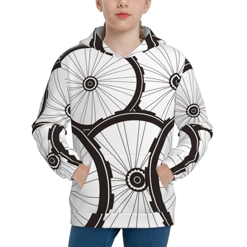 Bicycle Wheel Pattern Kids Pullover Hoodies Boys Sweatshirts Girls Athletic Clothes with Pocket
