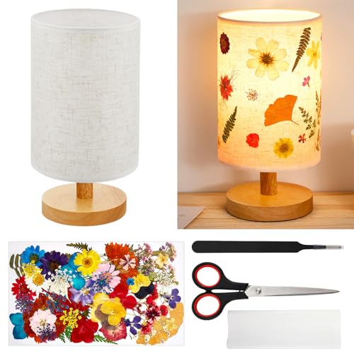Hortsun Lampe de chevet florale pressée vintage pour chambre à coucher, salon, dortoir, maison, bureau (1 pièce, style bricolage)