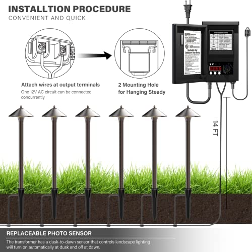 Goodsmann Low Voltage Transformer Low Voltage Landscape Lighting Spotlight Outdoor Transformer With Photo Eye And Timer 120V Input 12V Output (200 Watts) #TOP5