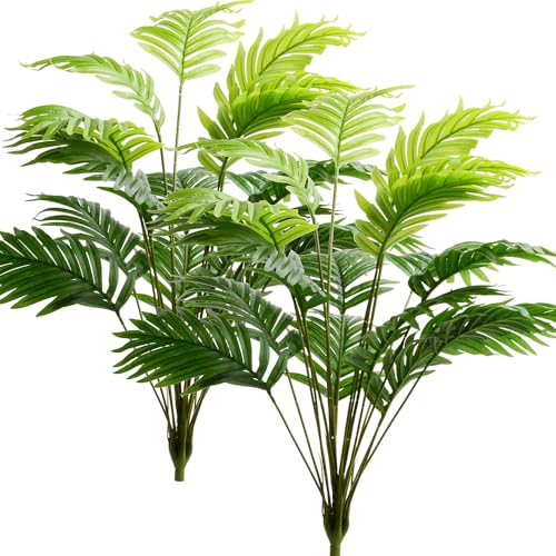 2pack Artificial Palm Leaves Tree Branches Fake Palms Frond Faux Tropical Plants for Palm Sunday Floral Arrangement Hawaiian Luau Jungle Beach Wedding Party (2, Green)