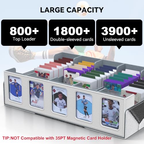 Image of Kabinka Soccer Card Storage Box with Window Display, 5-Row Sport Card Storage Box, 3900+ Card Deck Box for Soccer Sports Card TCG, 5 Top Loaders, 5 Stoppers, 48 Dividers, 1 Dice Tray (Soccer 1)
