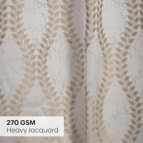 Image of haus & kinder Jacquard Door Curtain 7 Feet Long Pack of 1 Door Curtain, 7 Feet Curtain for Door (Stonevine Embossed, Sand Floral Nature Design 130x213 CM)