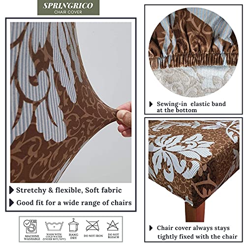 Image of SPRINGRICO Chair Covers for Dining Room, Universal Stretch Fit Washable Kitchen Parson Seat Cover, Spandex Removable Protector Slipcover for Restaurant, Hotel, Ceremony (Set of 4, Floral BROWN1)