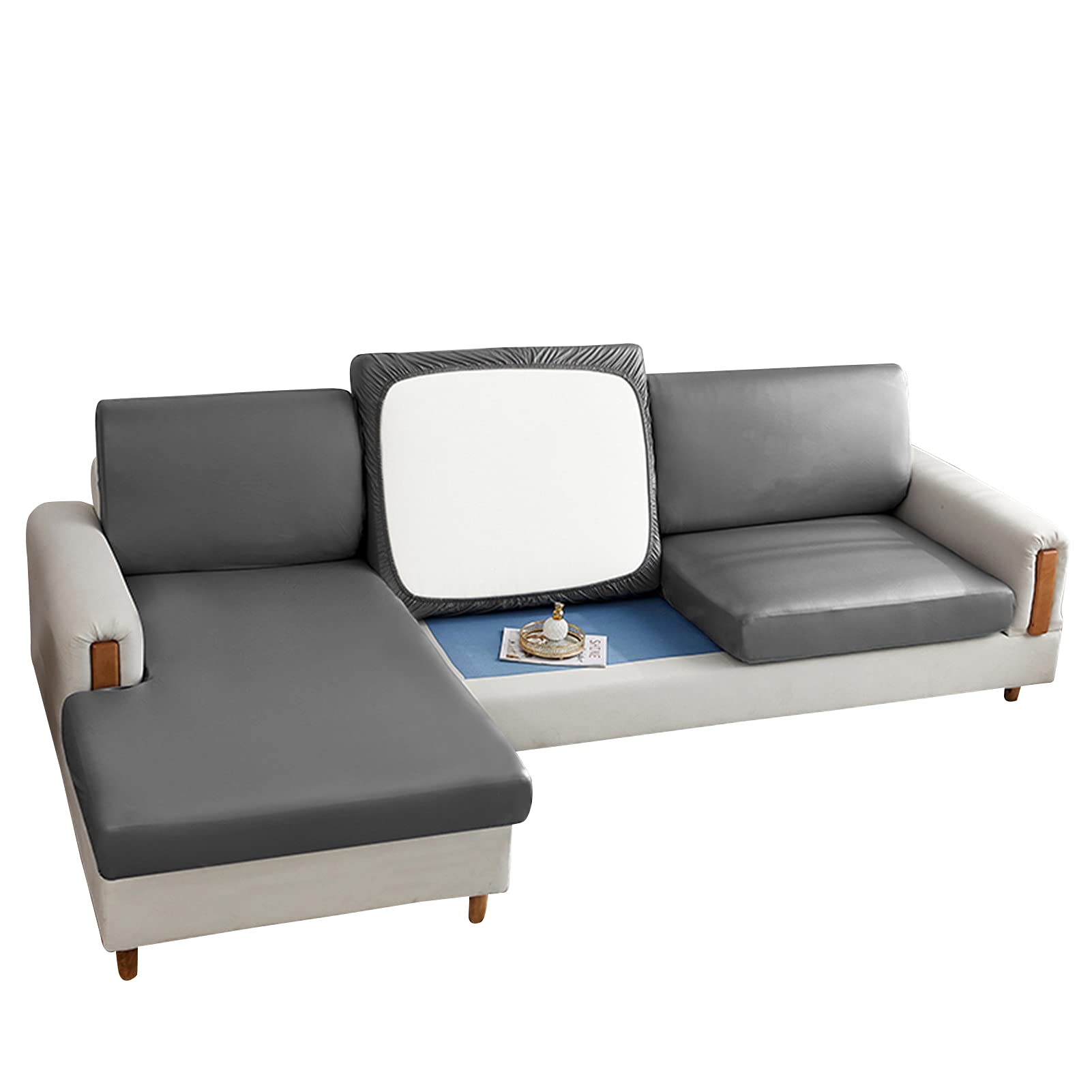 Housses de coussin de canapé 4 places en PU gris imperméable