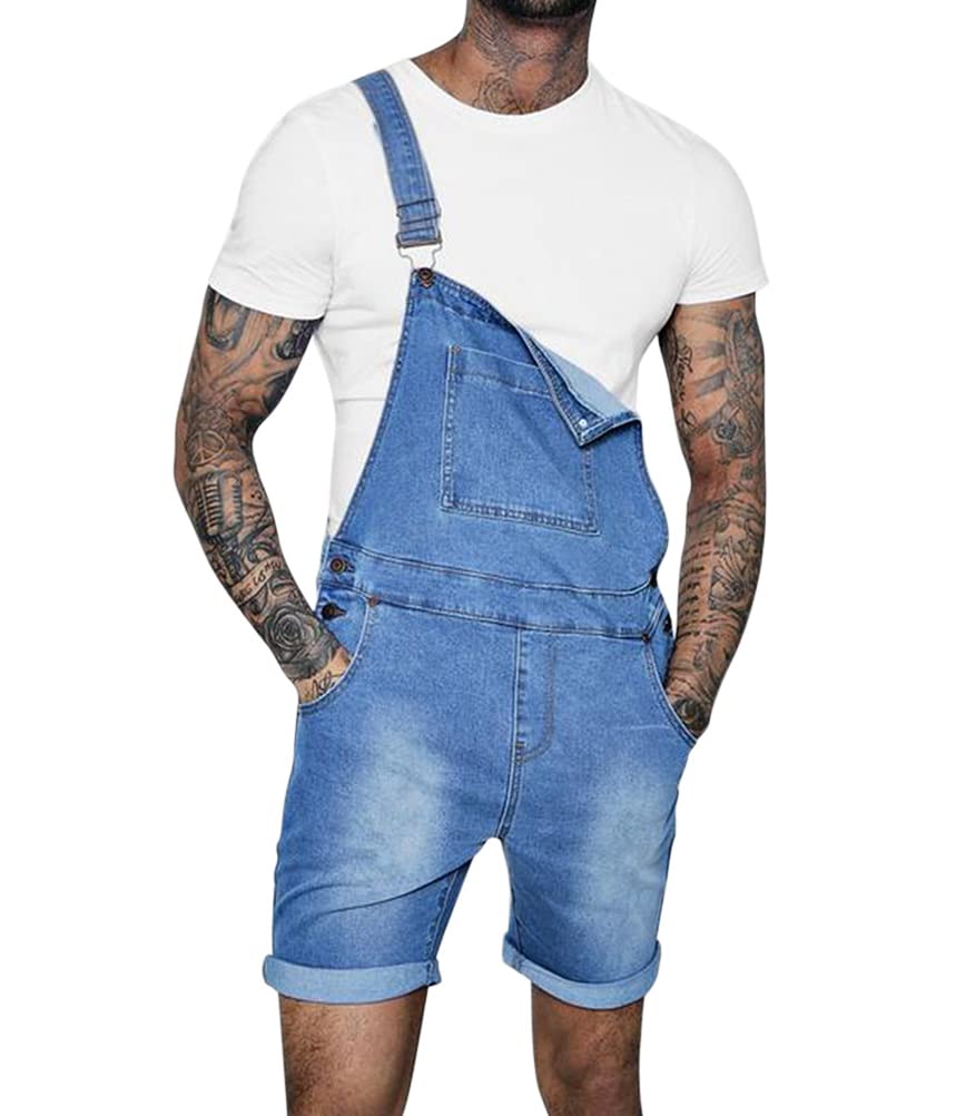 Pantalones Cortos Vaquero Hombre Mono Moda Casual Pantalones de Mezclilla Mono de Lavado Pantalones Cortos Rasgados Monos Vaqueros de Mono Multibolsillo Pantalón de Tirantes